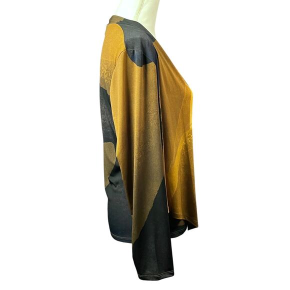 Clara Sun Woo Top Crossover Faux Wrap Size Large Mustard Navy Long Sleeve Work - Picture 6 of 9